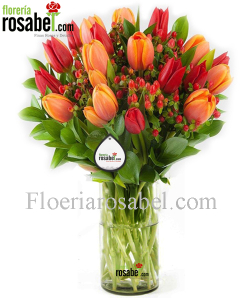 Jarrón con 18 tulipanes, floreros con tulipanes hermosos