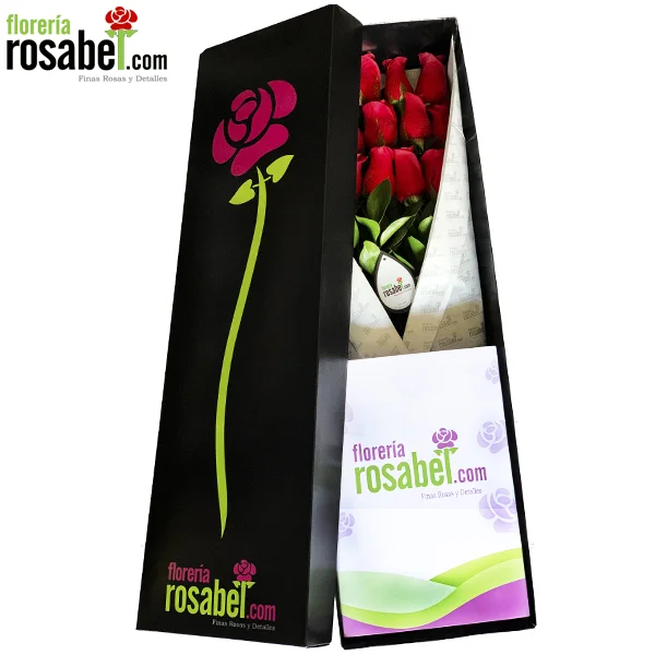 Caja Negra con  12 Rosas Rojas Delivery