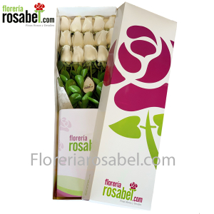 Caja de Rosas Blancas, 12 rosas blancas en caja