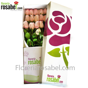 Box of 12 Pink Roses, Elegant box with Pink Roses