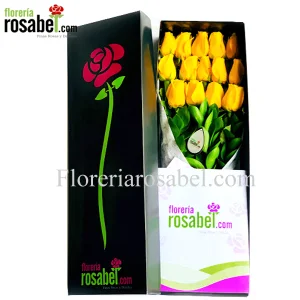 caja negra con rosas amarillas