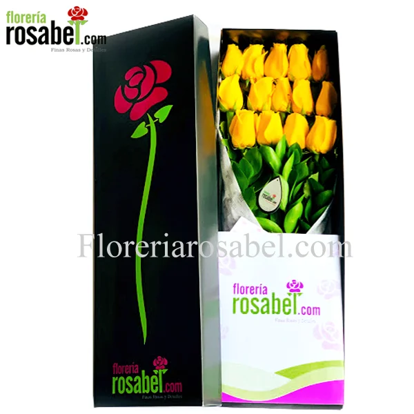 caja negra con rosas amarillas