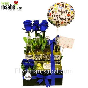 Regalos para hombres flores azules y cervezas